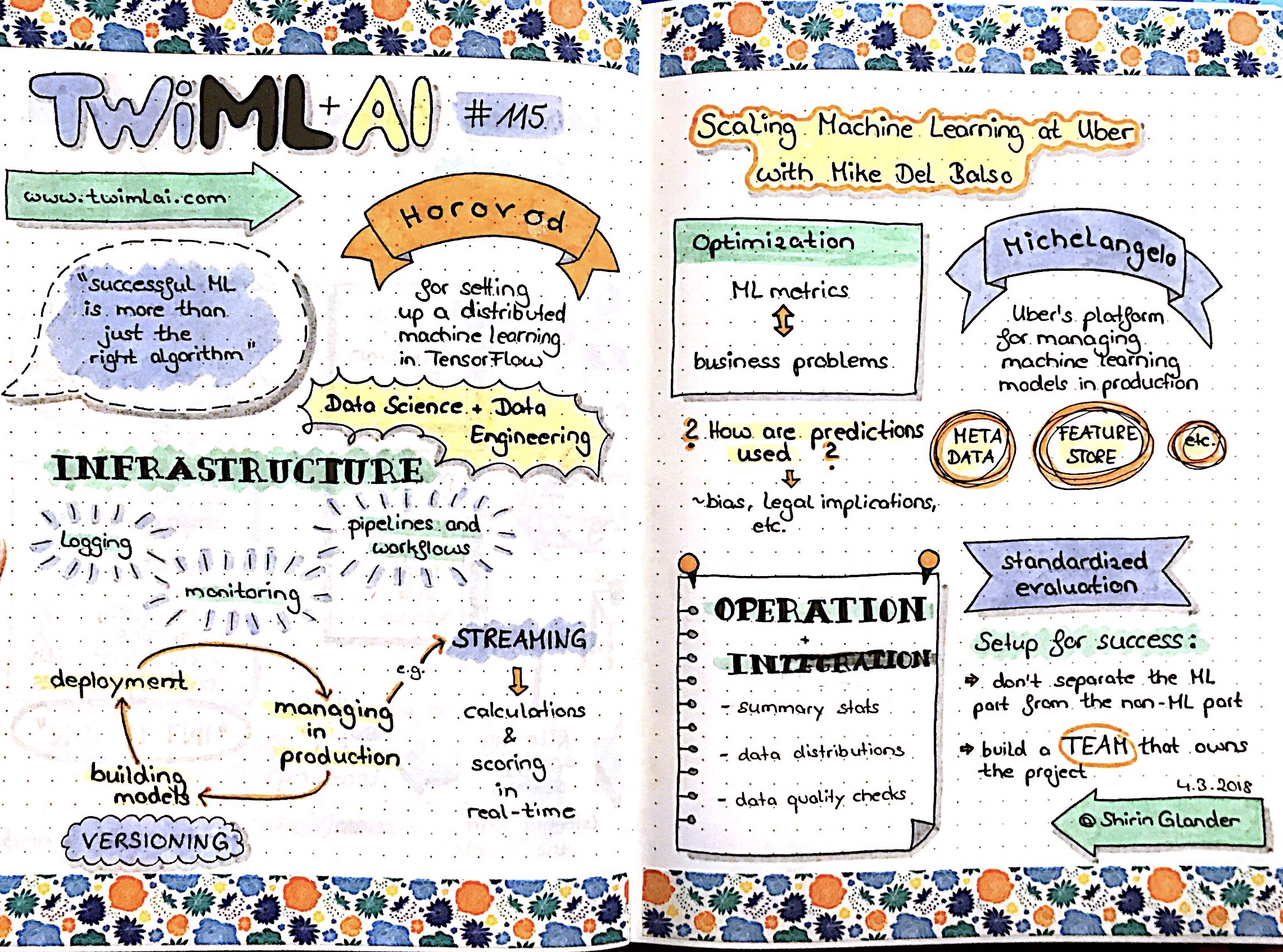 Sketchnotes from TWiMLAI talk #115: Scaling Machine Learning at Uber with Mike Del Balso